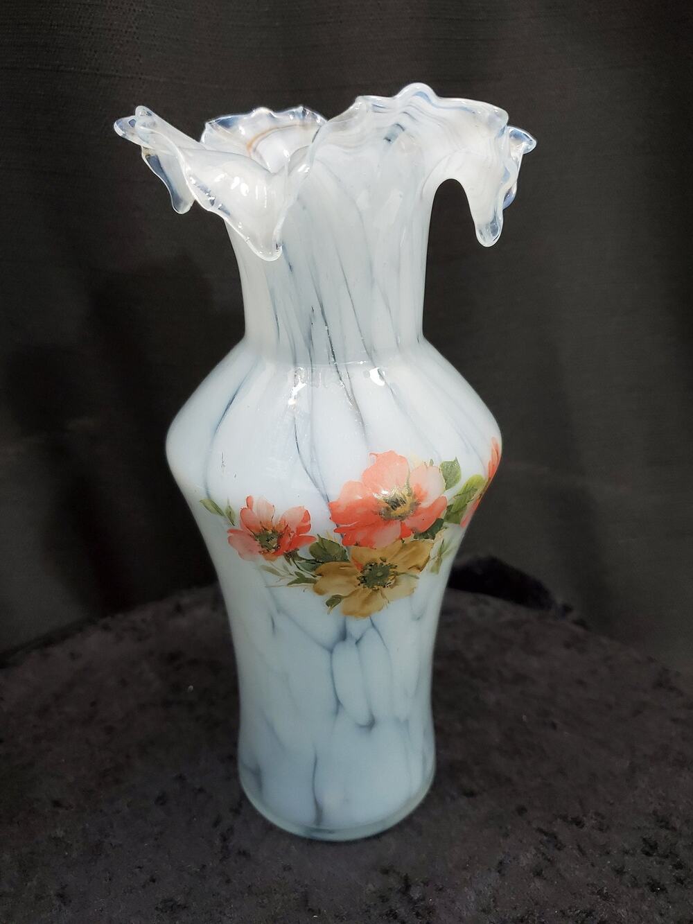 Vintage Art Glass Vase Ruffled Lip Shouldered Circa 1950s
